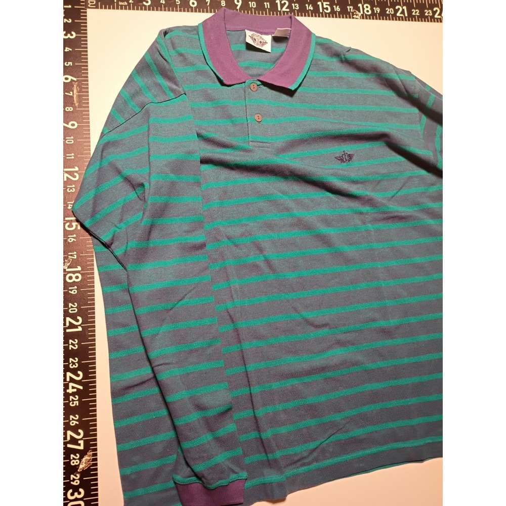 Vintage Dockers Men's Rugby Polo Shirt * Large L * Blue/Purple Stripes 90s Prep